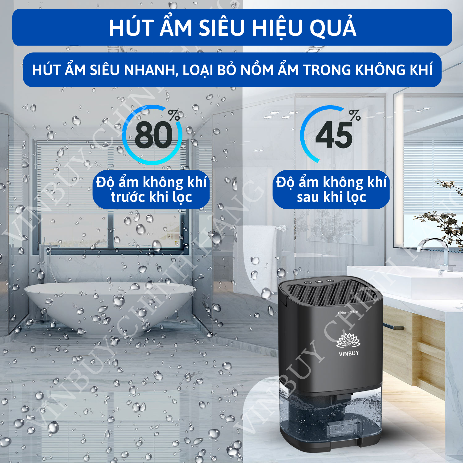 Máy hút ẩm không khí, hút ẩm gia đình gia dụng hàng chính hãng VinBuy, tiện lợi cho phòng ngủ, tủ quần áo, giảm ẩm mốc, lọc không khí loại bỏ chất ô nhiễm, tiếng ồn thấp