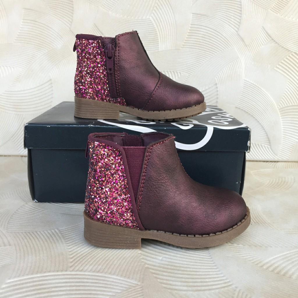 Giầy boot XUẤT DƯ nhũ bé gái kéo khoá tiện lợi size 20-30