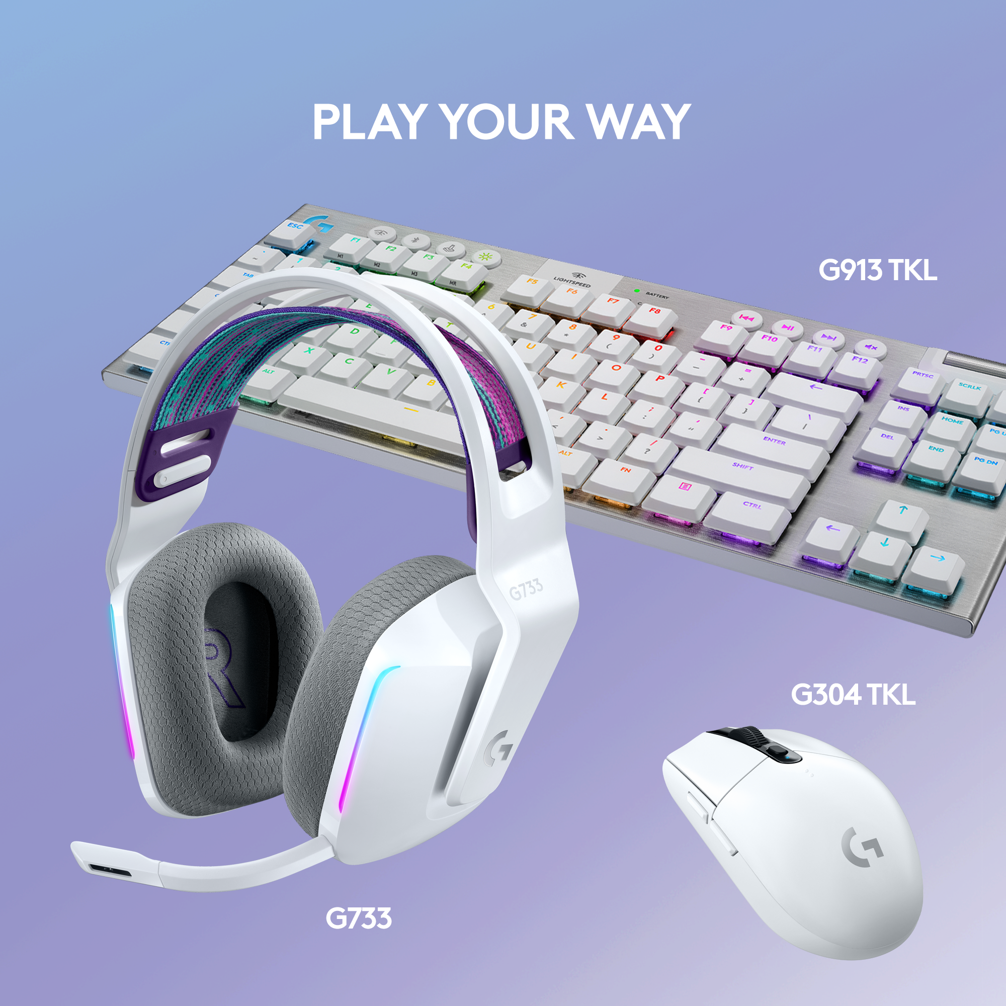 Tai nghe game không dây Lightspeed Logitech G733 - Headband tùy chỉnh, RGB Lightsync, màn loa Pro-G, Mic Blue Voice - Hàng chính hãng - Màu Trắng