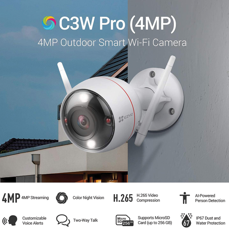 Camera IP Wifi Ngoài Trời EZVIZ C3W 4MP 2K Color Night Vision Tích Hợp Ai Cảnh Báo Chuyển Động - Có Màu Ban Đêm - Đàm Thoại 2 Chiều - Hàng Chính Hãng
