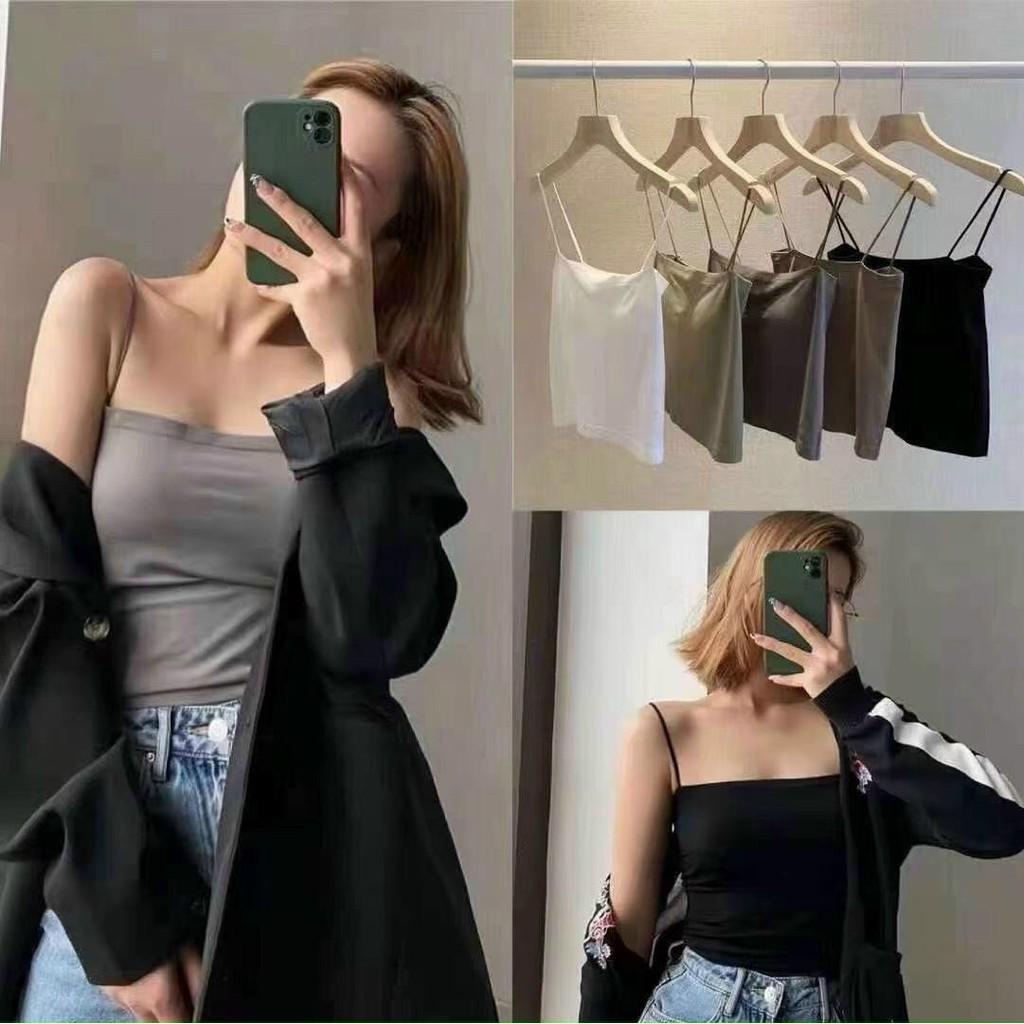 Áo 2 dây cotton lụa dáng croptop có đệm mút, áo bra đúc su gam màu siêu tây