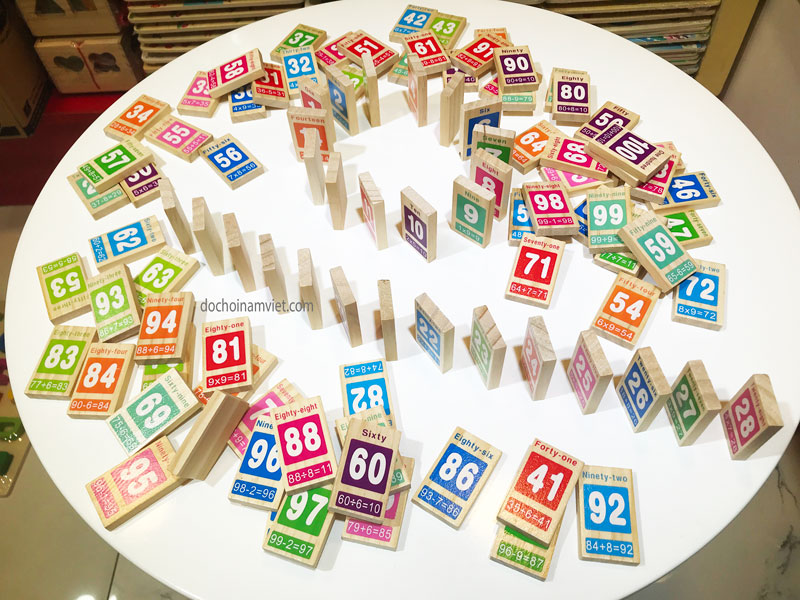 Domino 100 số Tiếng Anh phép toán cho bé học và chơi xếp hình sáng tạo