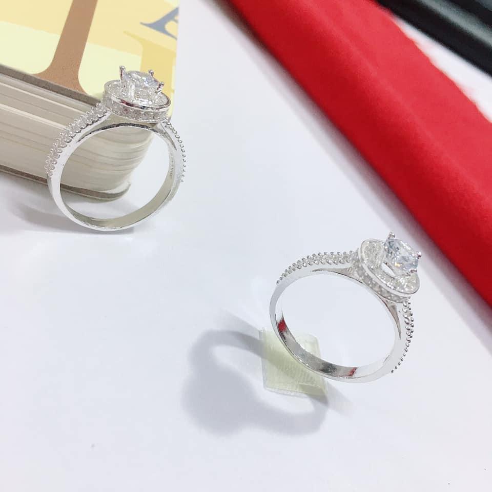 NHẪN NỮ BẠC TA MẶT ĐÁ TRÒN CAO
