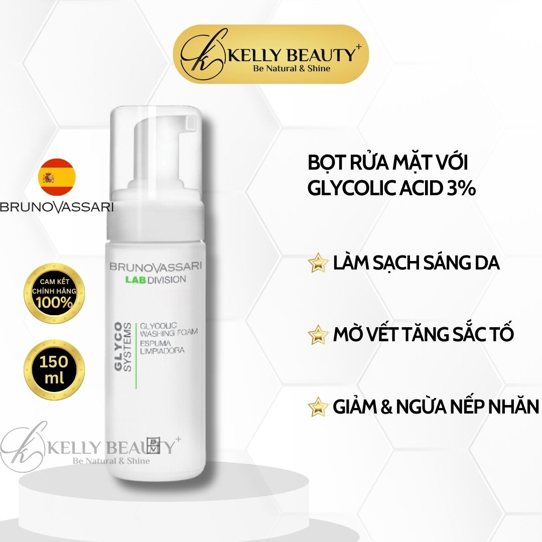 Bọt Rửa Mặt Sáng Da Glyco System - Glycolic Washing Foam - Bruno Vassari | Kelly Beauty