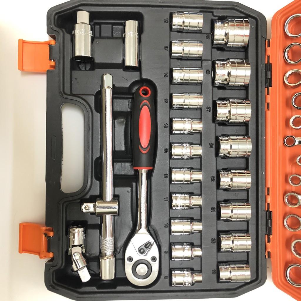 Bộ cờ lê tuýp 37 chi tiết , dụng cụ sửa chữa đa năng, chân 1/2", cle chòng 8-19mm, tuýp 8-32mm