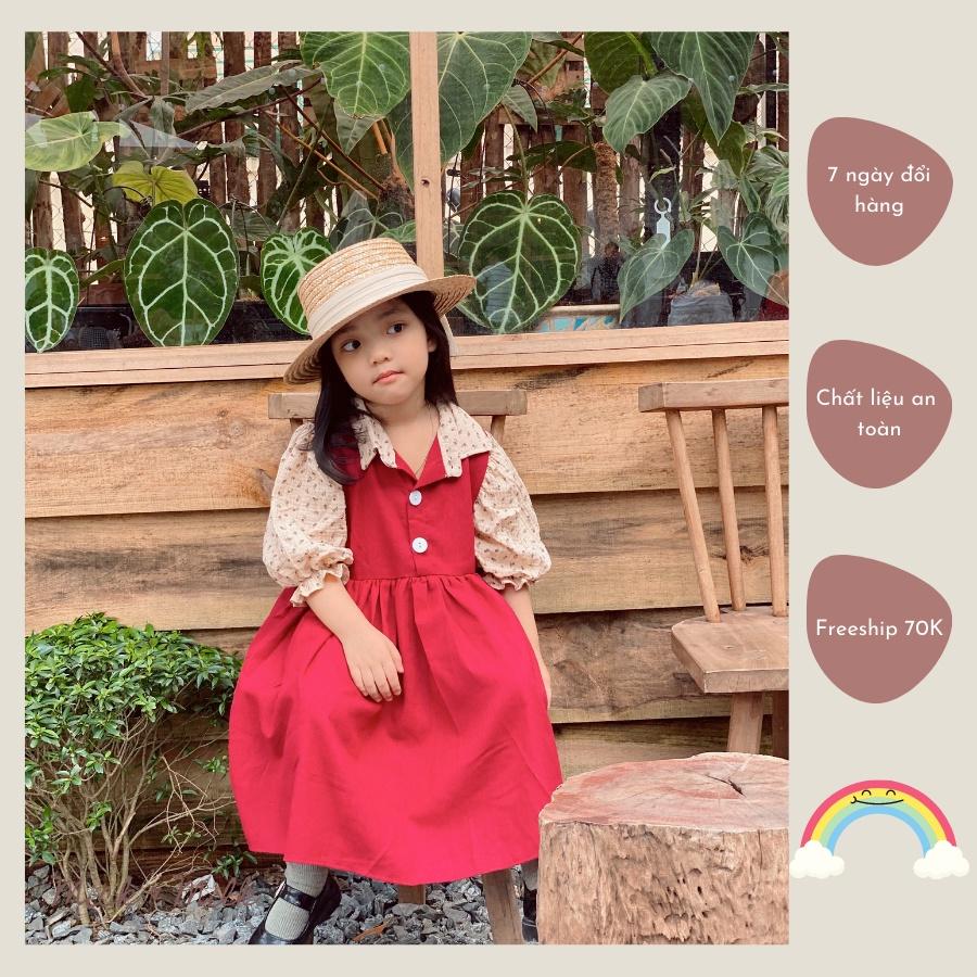 Đầm Cho Bé Gái Mick and Milk1,2,3,4,5,6 Tuổi Váy Tết Trẻ Em Màu Đỏ Dễ Thương Chất Liệu Linen Mát Mẻ