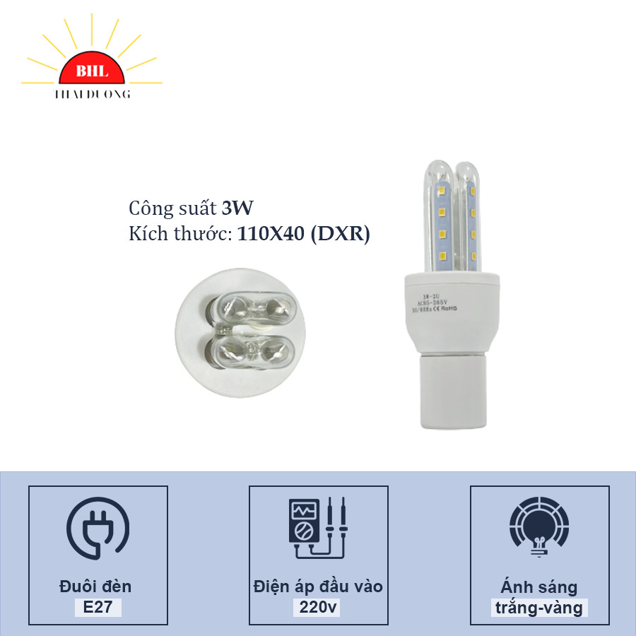 Bóng Đèn Led Chữ U 3W - 5W - 7W - 12W - 16W - 24W - 32W Siêu Sáng