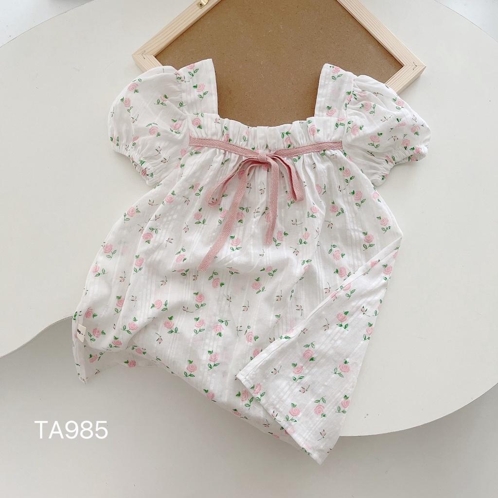 Váy Cho Bé Gái Chất Đũi Xốp, váy họa tiết hoa nhí Siêu Mát Phong Cách Hàn Quốc Size Đại Từ 13-30kg
