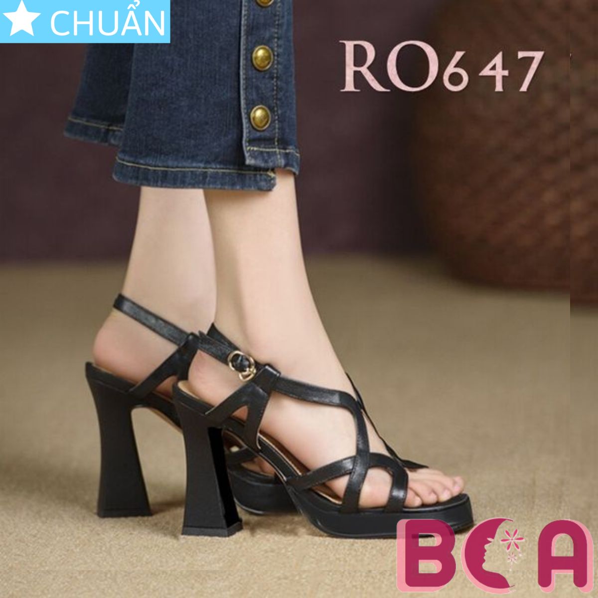 Sandal nữ cao gót 8 phân RO647 ROSATA tại BCASHOP thiết kế thời trang và năng động với sự đan xen độc đáo