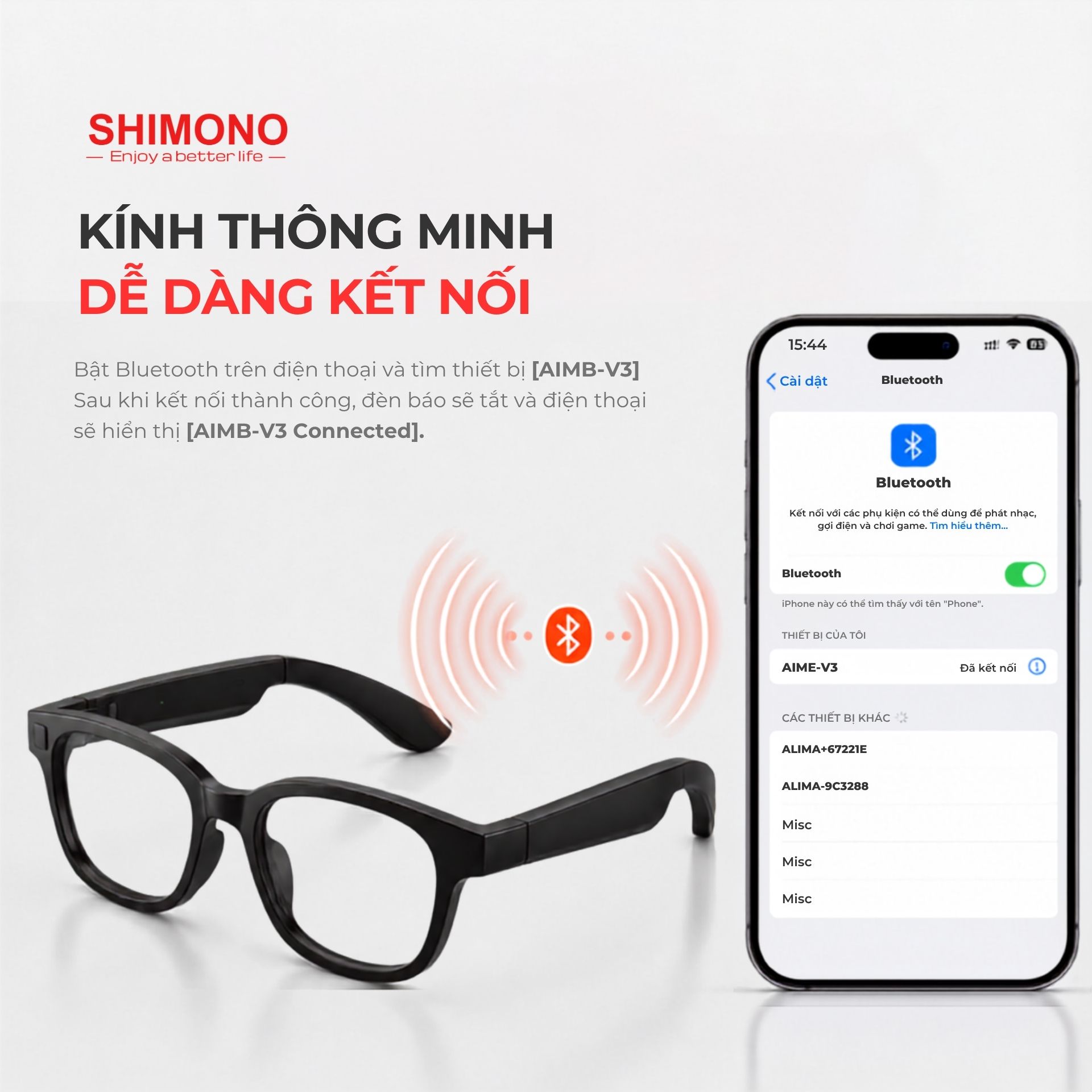 Kính Bluetooth SHIMONO AIMB V3 Nghe Nhạc Open Ear, Đàm Thoại Rảnh Tay, Chụp Ảnh Từ Xa, 2 Tròng Thay Hàng Chính Hãng