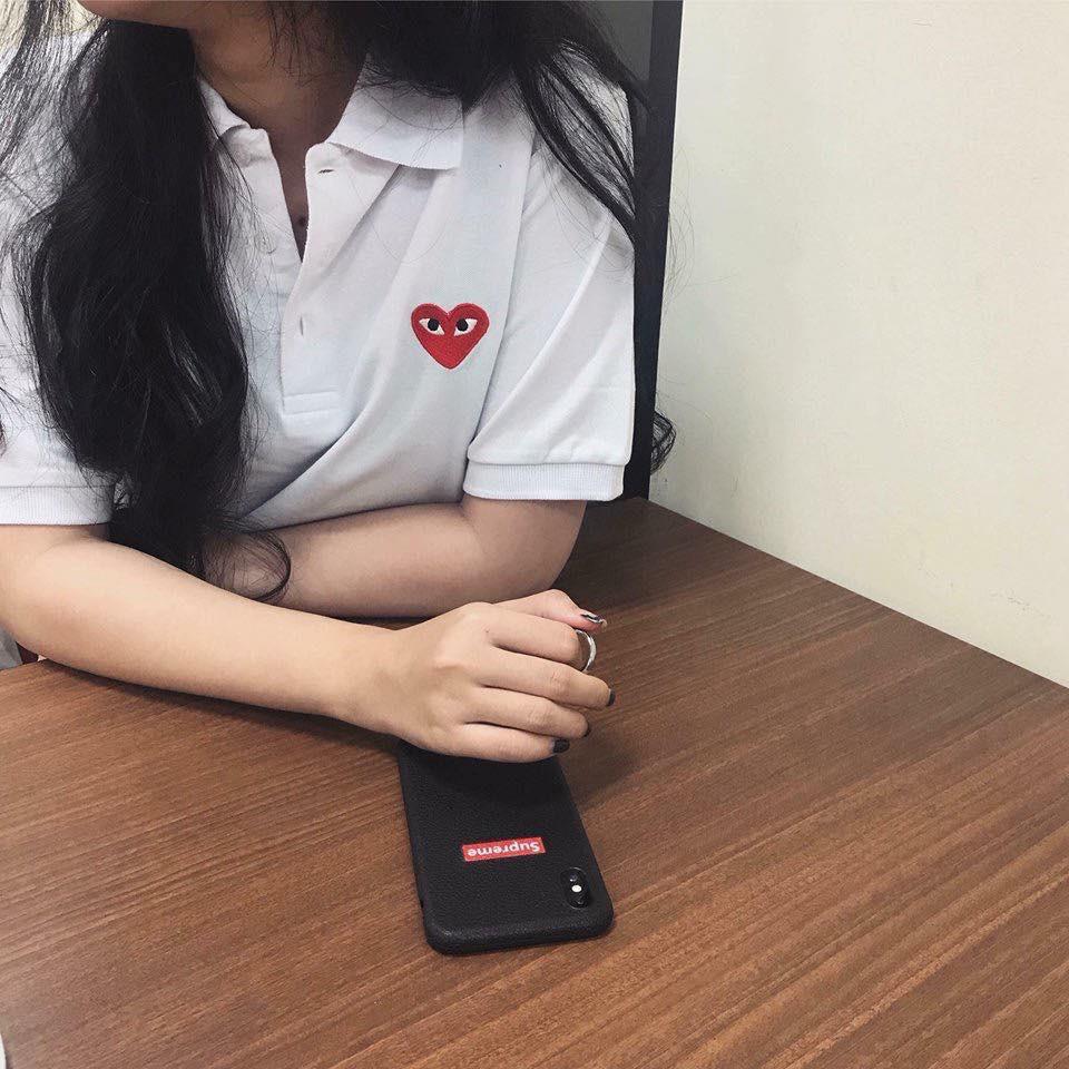 Áo Thun Polo Nam Nữ Thêu Tim Tay Lỡ Unisex