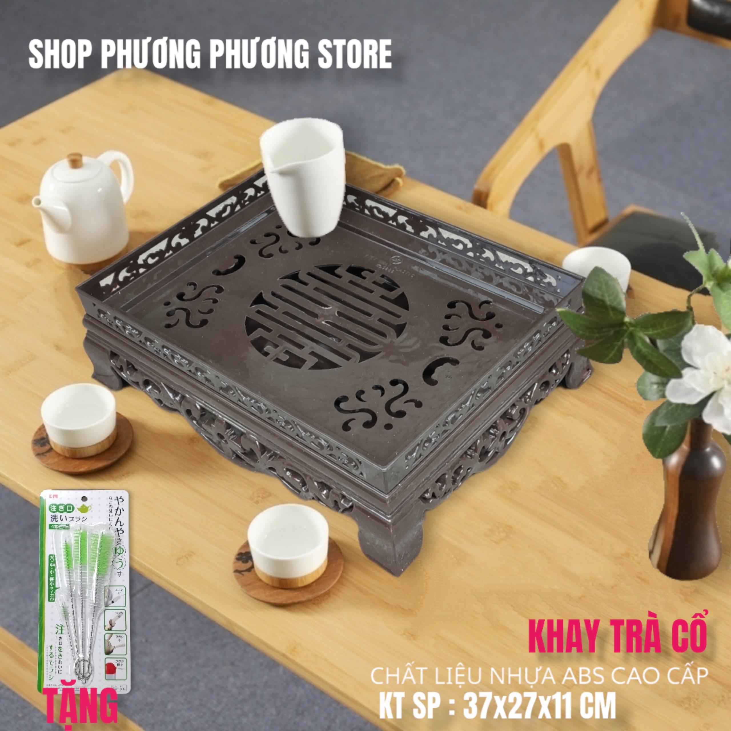 KHAY TRÀ KIỂU DÁNG CỔ SANG TRỌNG CÓ KHAY HỨNG NƯỚC