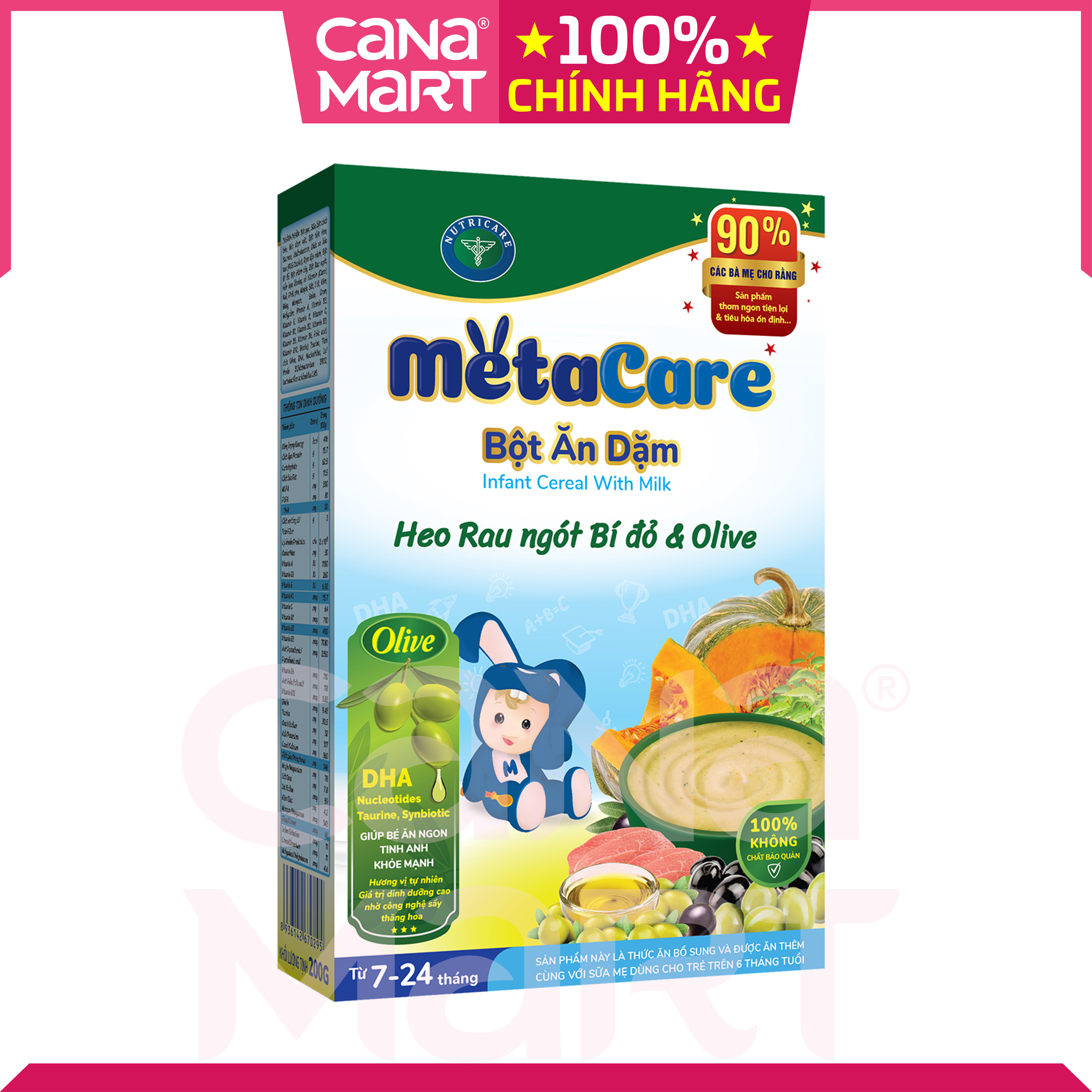 Bột ăn dặm tốt cho bé Nutricare Metacare Heo rau ngót bí đỏ &amp; olive (200g)