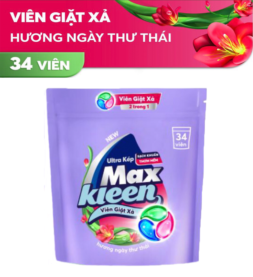 Viên Giặt Xả 2 trong 1 MaxKleen Công nghệ Ultra Kép đậm đặc - 34 viên/túi