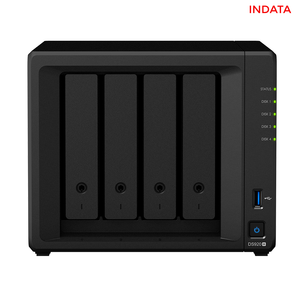 Bộ lưu trữ mạng NAS Synology DS920+ CPU 4-core 2.0GHz, RAM 4 GB, LAN 2x 1Gbps, 4 khay ổ cứng, 2 khe M.2 SSD - Hàng chính hãng