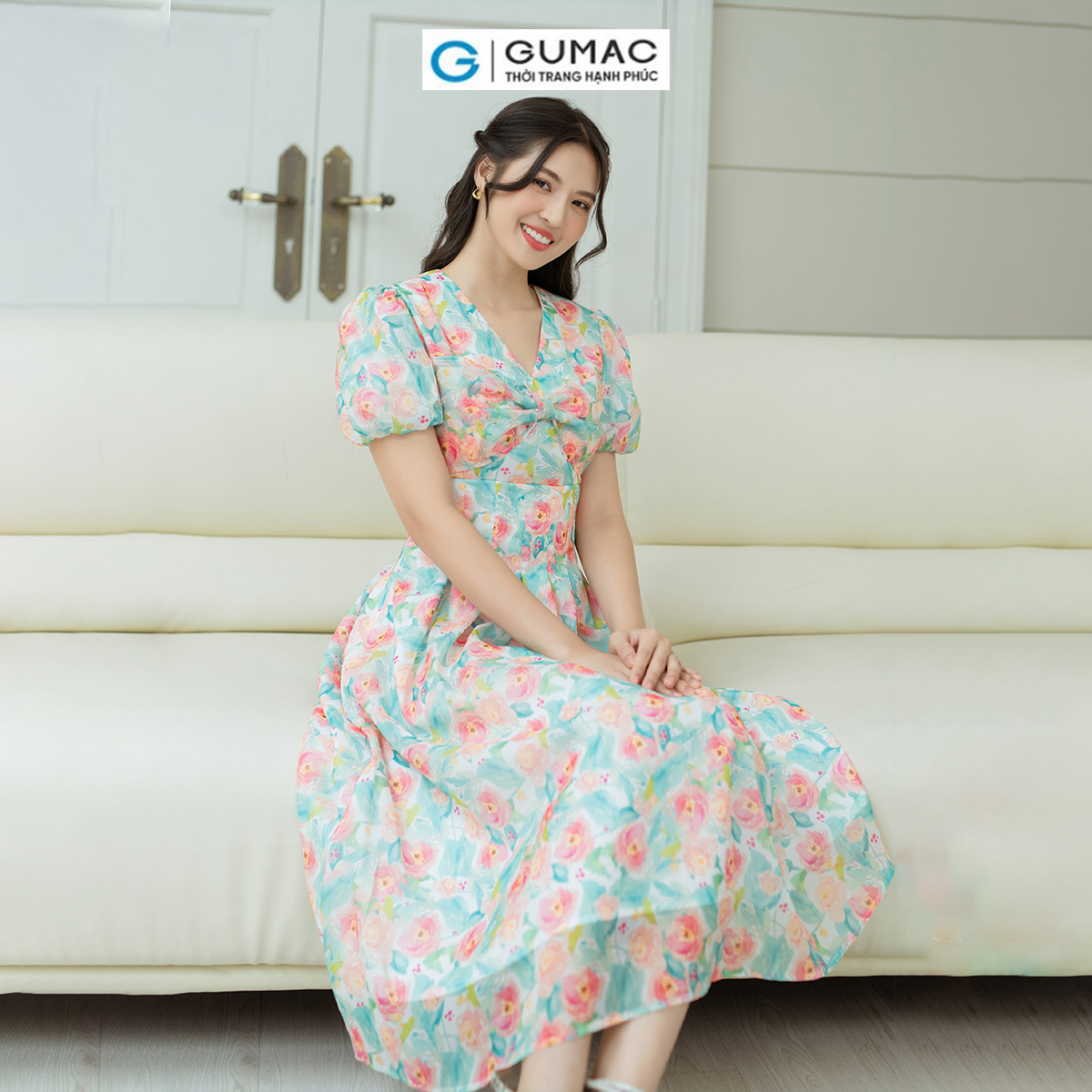 Đầm A chiết ly eo GUMAC DD08059