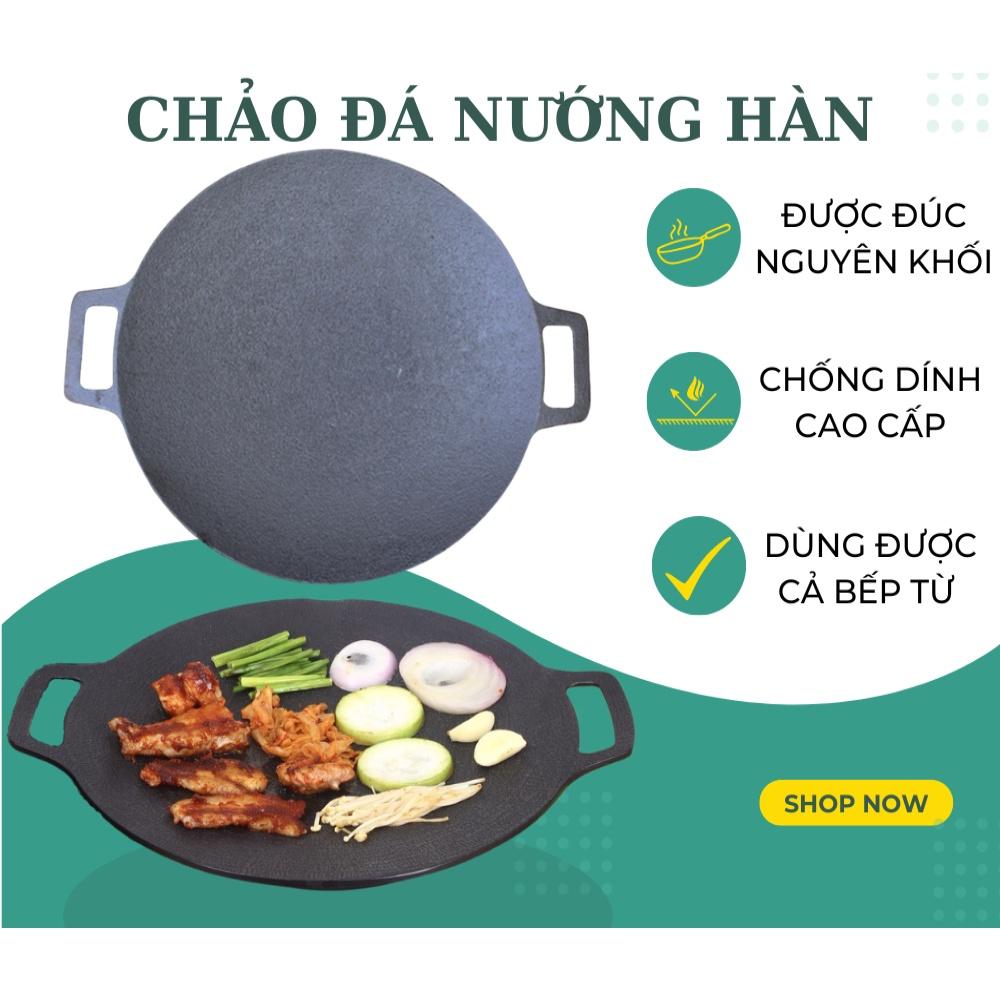Chảo đá nướng chống dính, chảo nướng thịt BBQ không cần dầu Size 34