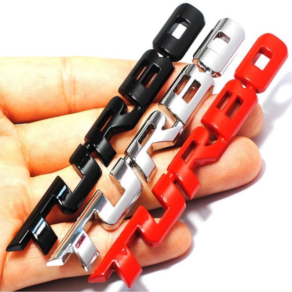 Logo chữ Kim loại TURBO dán trang trí ô tô dài 10cm