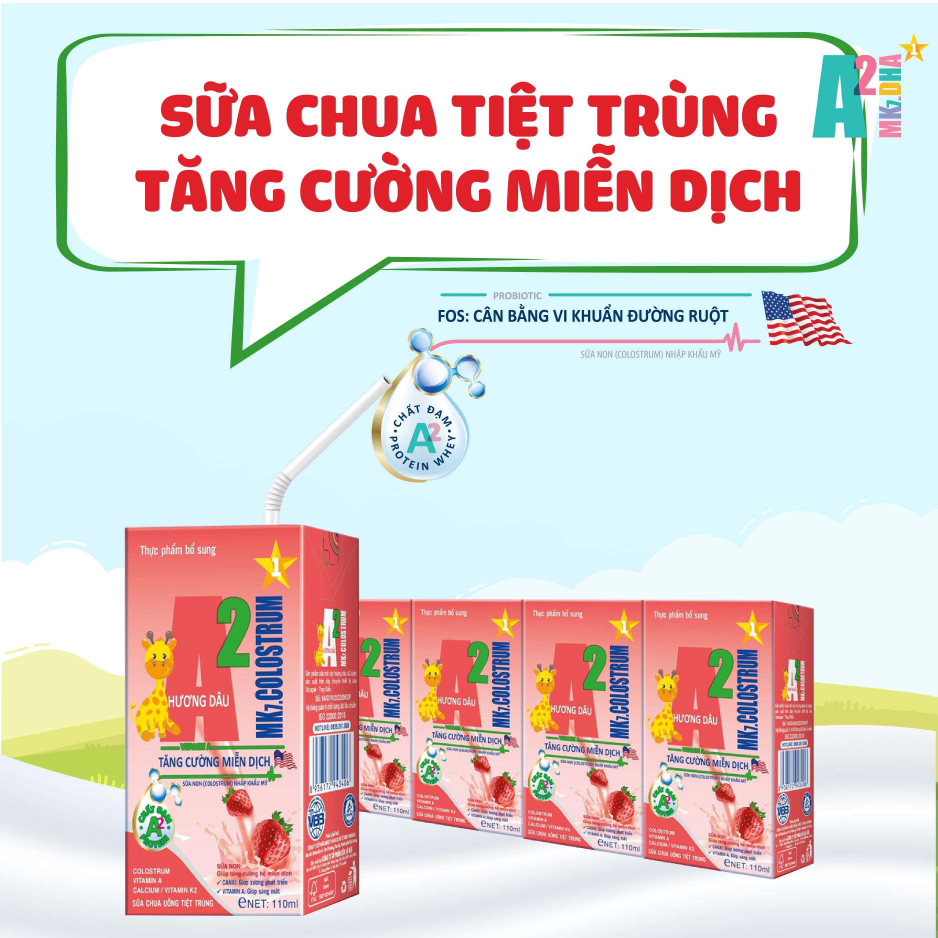 Sữa pha sẵn trái cây A2 MK7 Colostrum 110ml