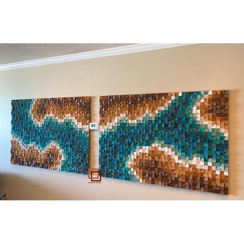 Tranh gỗ trang trí 3D SẮC MÀU BIỂN CẢ (Wood mosaic) - (KÍCH THƯỚC 40X60, 60X80cm)