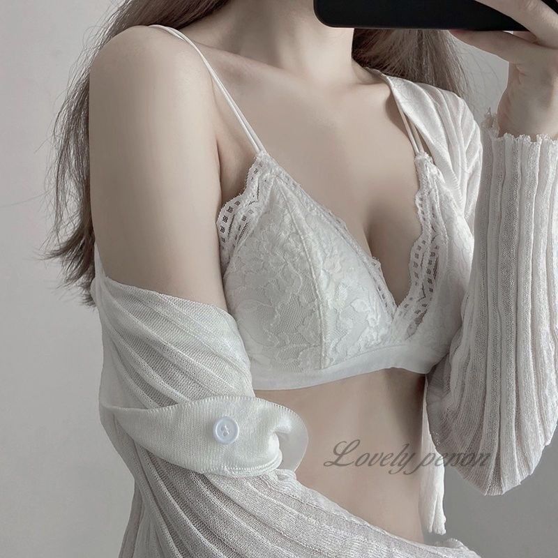 Set/Bộ đồ lót ren kiểu Pháp không gọng, dây mảnh thoải mái, thoáng khí LYEB013