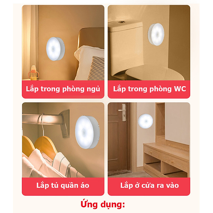 Đèn Cảm Ứng Chuyển Động, Đèn Led Dán Tường Cảm Biến Thông Minh Không Dây Dán Tủ Quần Áo, Cầu Thang, Phòng Ngủ...