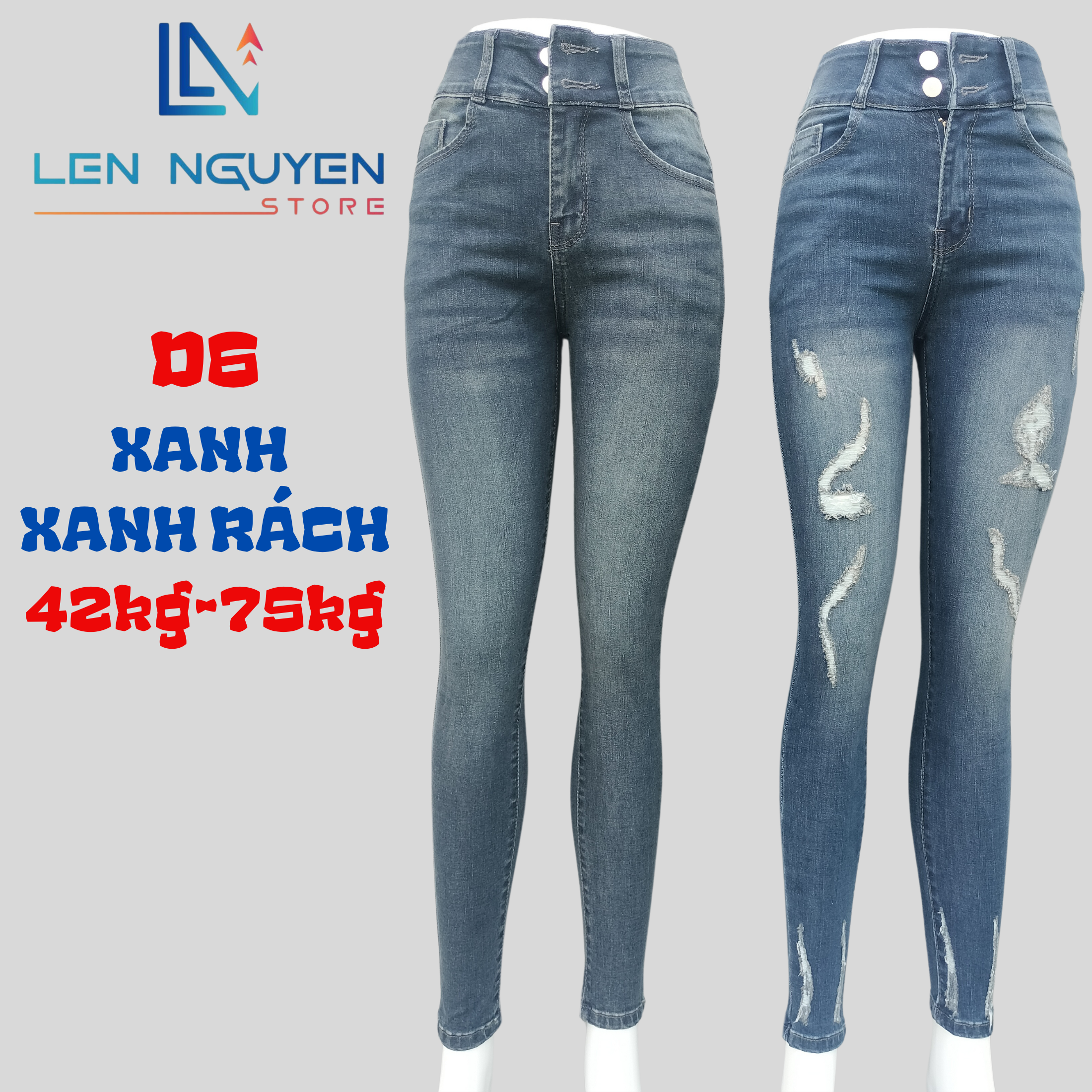 D6_Quần jean nữ, dài, lưng cao, quần bò nữ dáng ôm, quần rin nữ có big size, cho 42kg đến 75kg