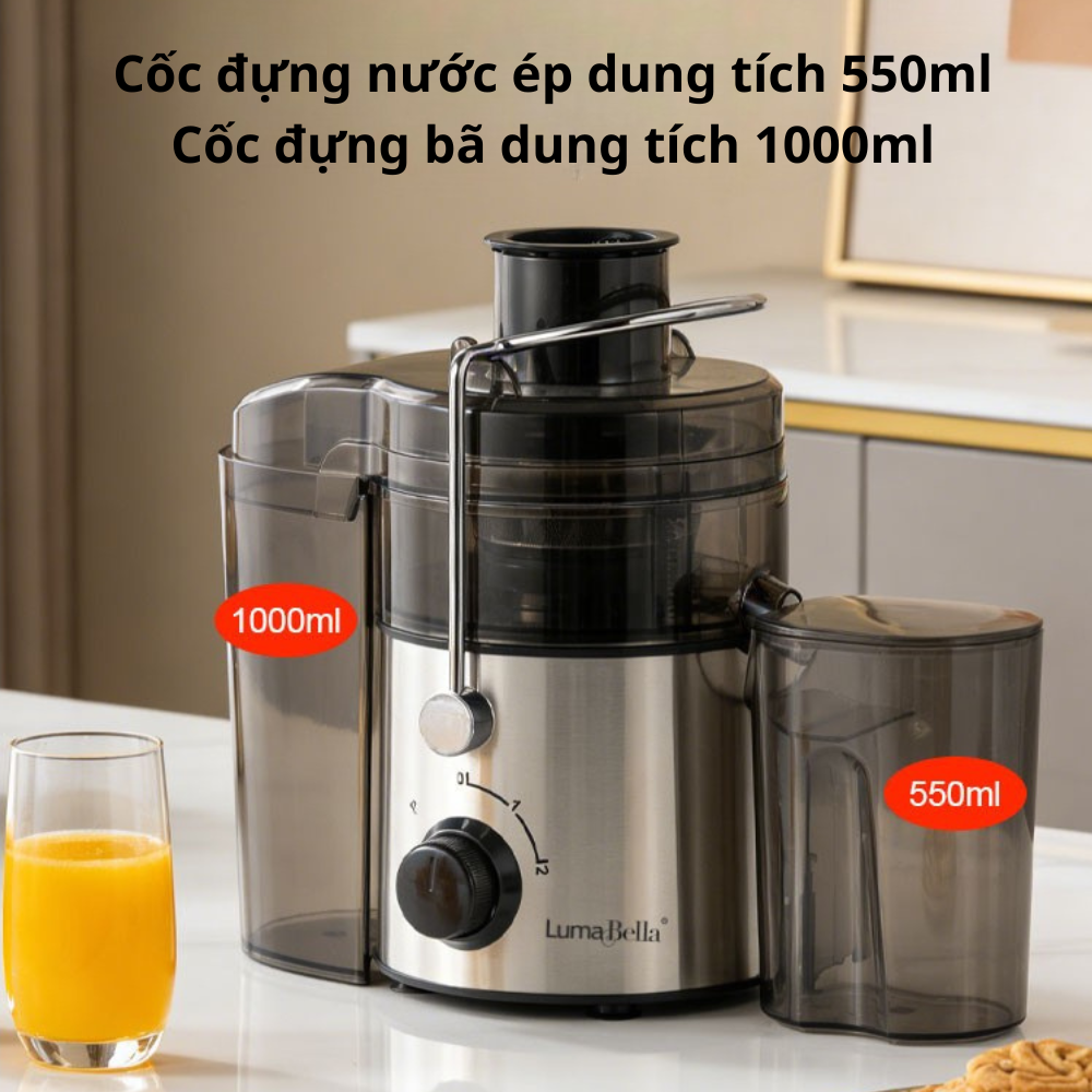 Máy ép trái cây nhanh đa năng Lumabella LB-53004 ép trái cây - rau củ tốc độ cao, công suất lớn 800W, dung tích 1.5L, vận hành êm ái, dễ sử dụng - DELIYA - HÀNG CHÍNH HÃNG