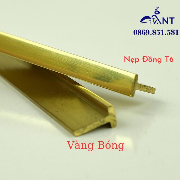 Nẹp Đồng T6 Vàng Bóng, Nẹp đồng chữ T, Nẹp đồng chống trơn, giá 1m