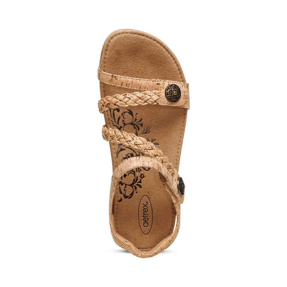 Sandal sức khỏe nữ Aetrex Jillian Braid Cork - Giày nâng vòm chân đệm mềm dùng được cho cả chân nhạy cảm