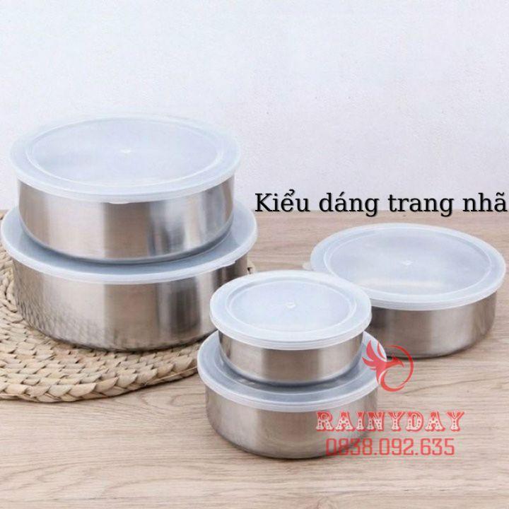 Bộ 5 hộp thố inox đựng bảo quản thực phẩm thức ăn trong tủ lạnh có nắp đậy silicon hút chân không