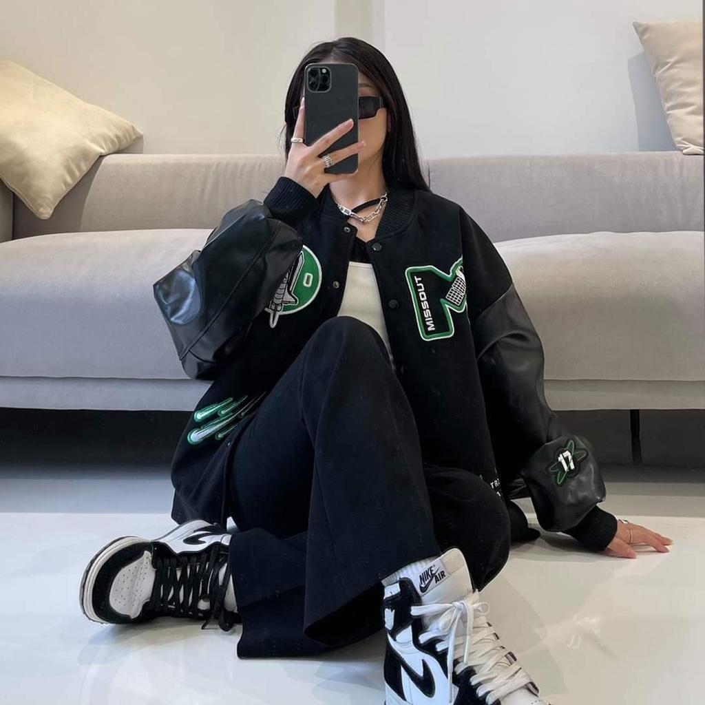 Áo Varsity Tay Da Missout - Chất Nỉ dày dặn, hình thêu chuẩn mẫu - Form áo unisex rộng - thích hợp khi đi chơi cafe