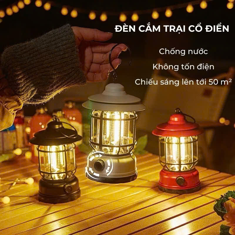 Đèn Cắm Trại Dã Ngoại Du Lịch Sạc USB 1200mAh, Ánh Sáng Vàng Trang Trí - HÀNG CHÍNH HÃNG MINIIN
