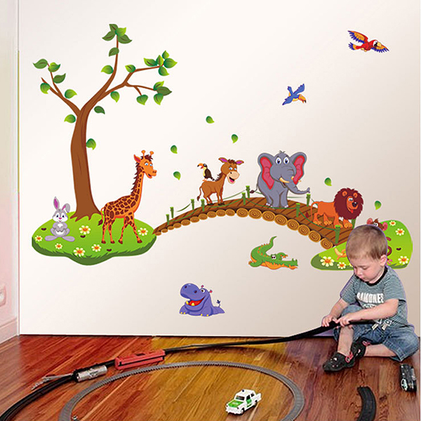 Decal Dán Tường Đàn Thú Qua Cầu DB024