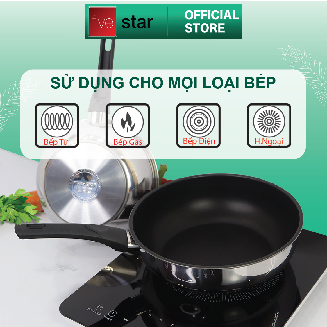 Chảo Chống Dính Bếp Từ Sâu Lòng 3 Đáy Cao Cấp , tặng 1 sạn dừa
