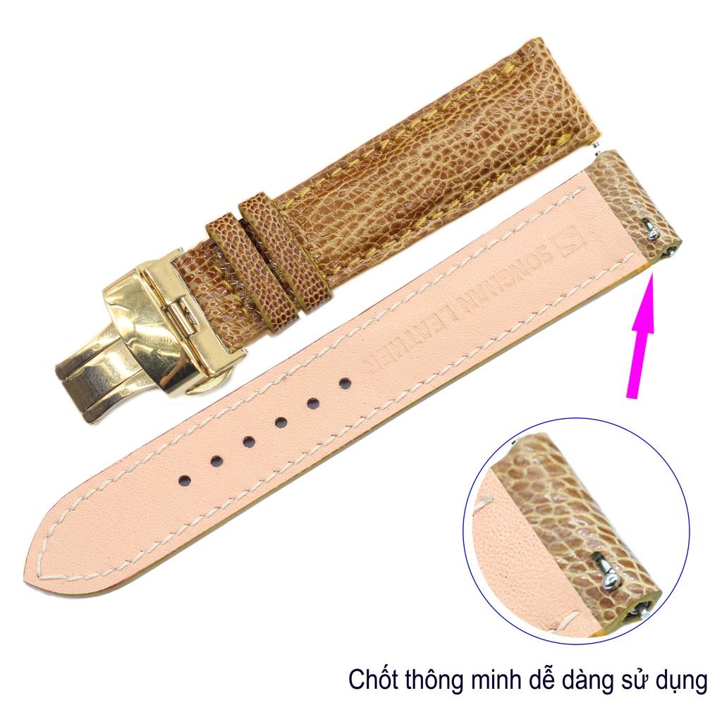 Dây Đồng Hồ. Dây Da Đà Điểu Gắn Chốt Thông Minh Kèm Khóa Gập Cao Cấp Chính Hãng Songhan Leather.Nhiều Size, Nhiều Màu.BẢO HÀNH 6 THÁNG