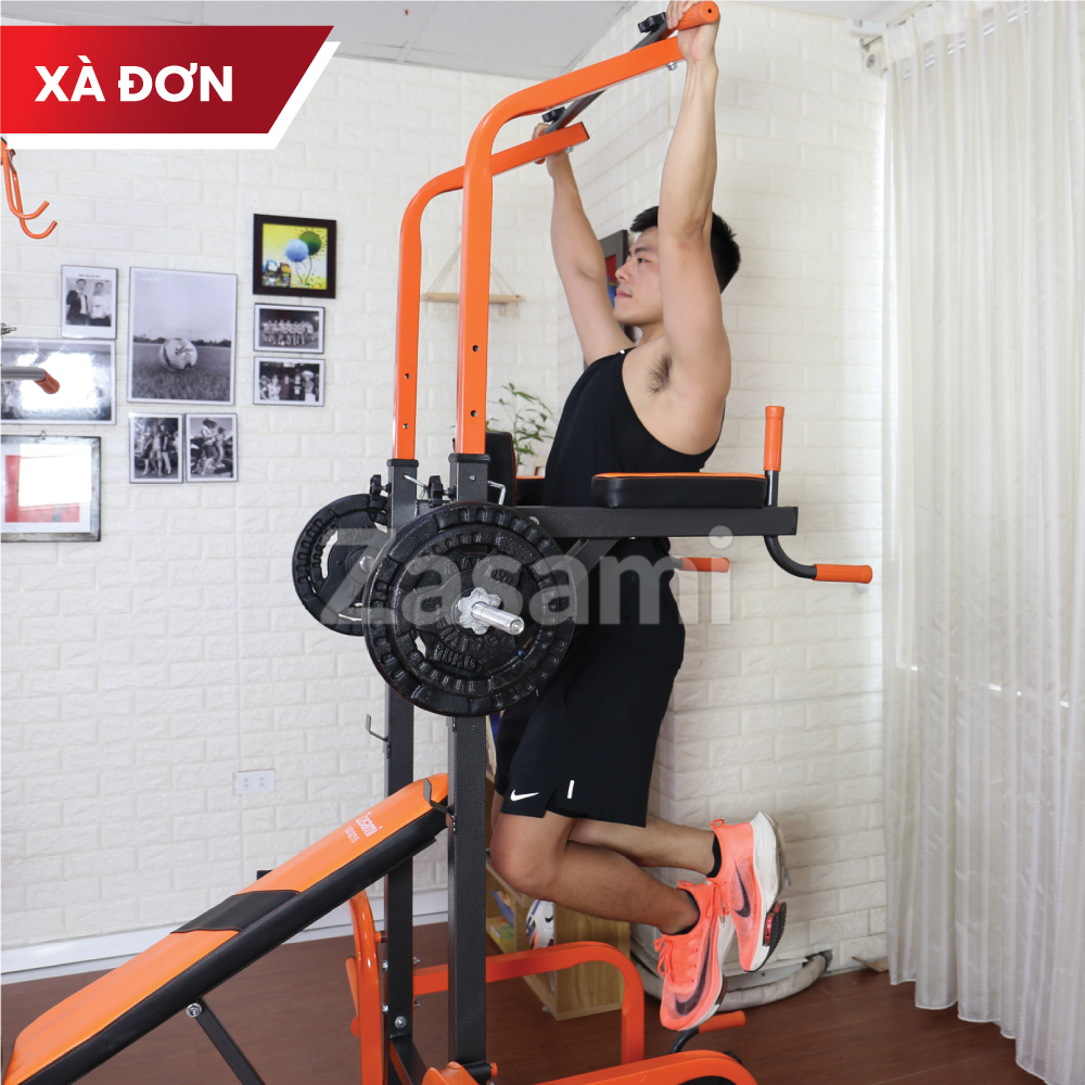 Giàn tạ đa năng kết hợp xà đơn xà kép Zasami 8215 - Kèm 50kg tạ gang, đòn 1m5 - tặng bộ tạ đeo chân