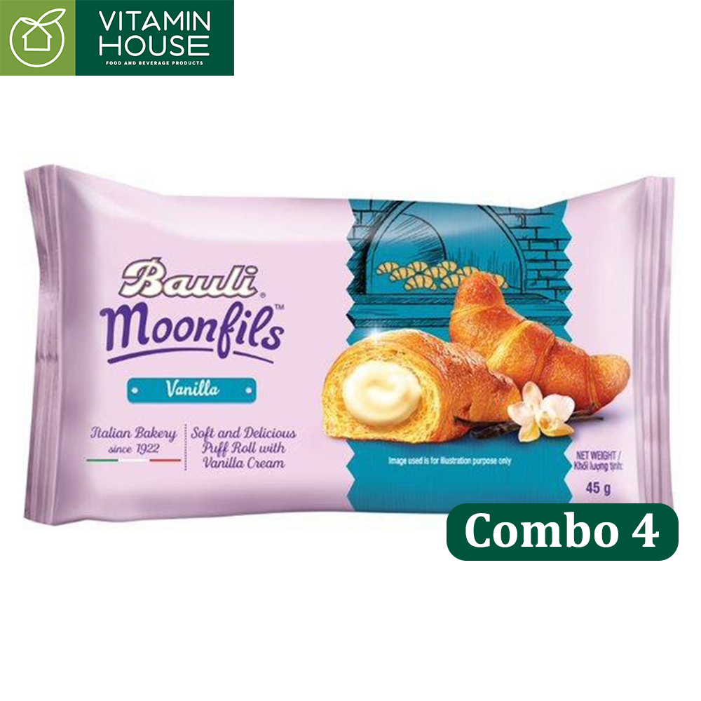 Combo 4 Bánh Sừng Bò Bauli Moonfils vị Vanilla 45g