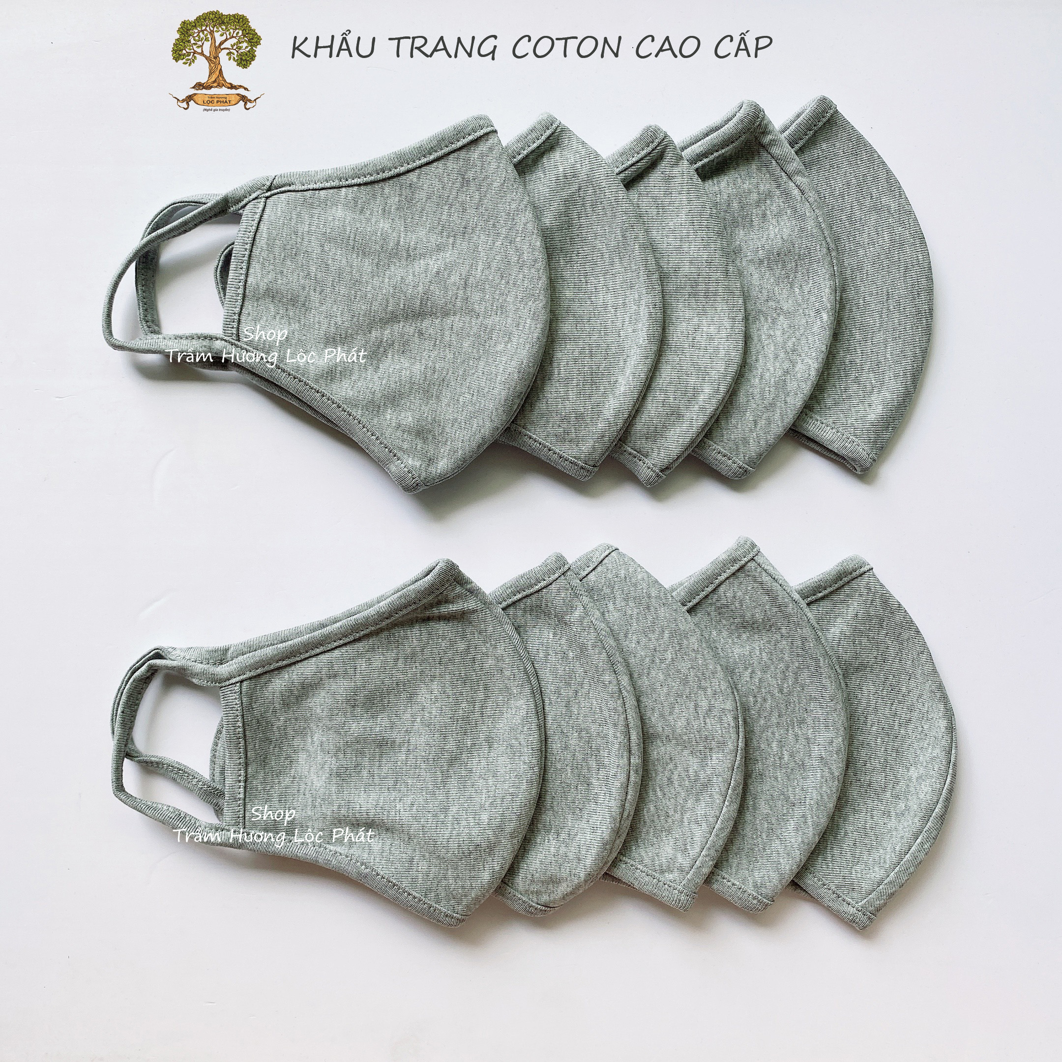 Khẩu Trang Vải Nam Nữ Khẩu Trang Màu Kaki Vàng Nâu Cotton Nhật Cao Cấp Chống Nắng Combo 10 Cái - Xám Nhạt
