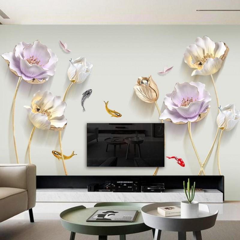 Decal dán tường HOA TÍM CÁNH MỎNG 3D SIÊU HOT