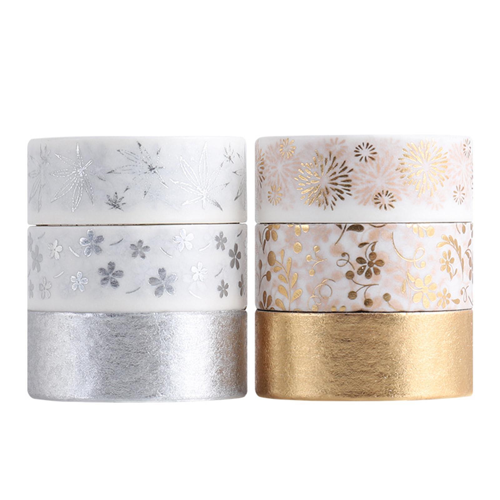 6 Rolls Washi Tape Gold/Silver Foil 15mm Masking Tapes for Scrapbooking Planner Gift Wrapping