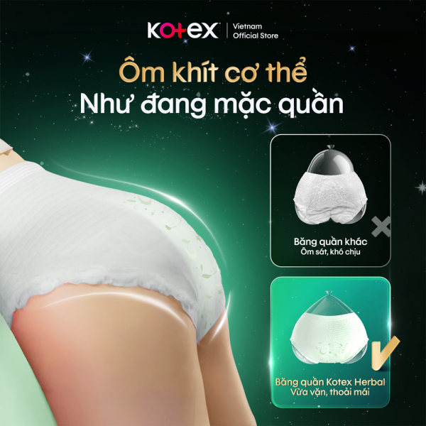 Combo 4 gói Băng vệ sinh Quần Kotex mẫu mới thảo dược herbal có 2 size M/L và L/XL 2 miếng