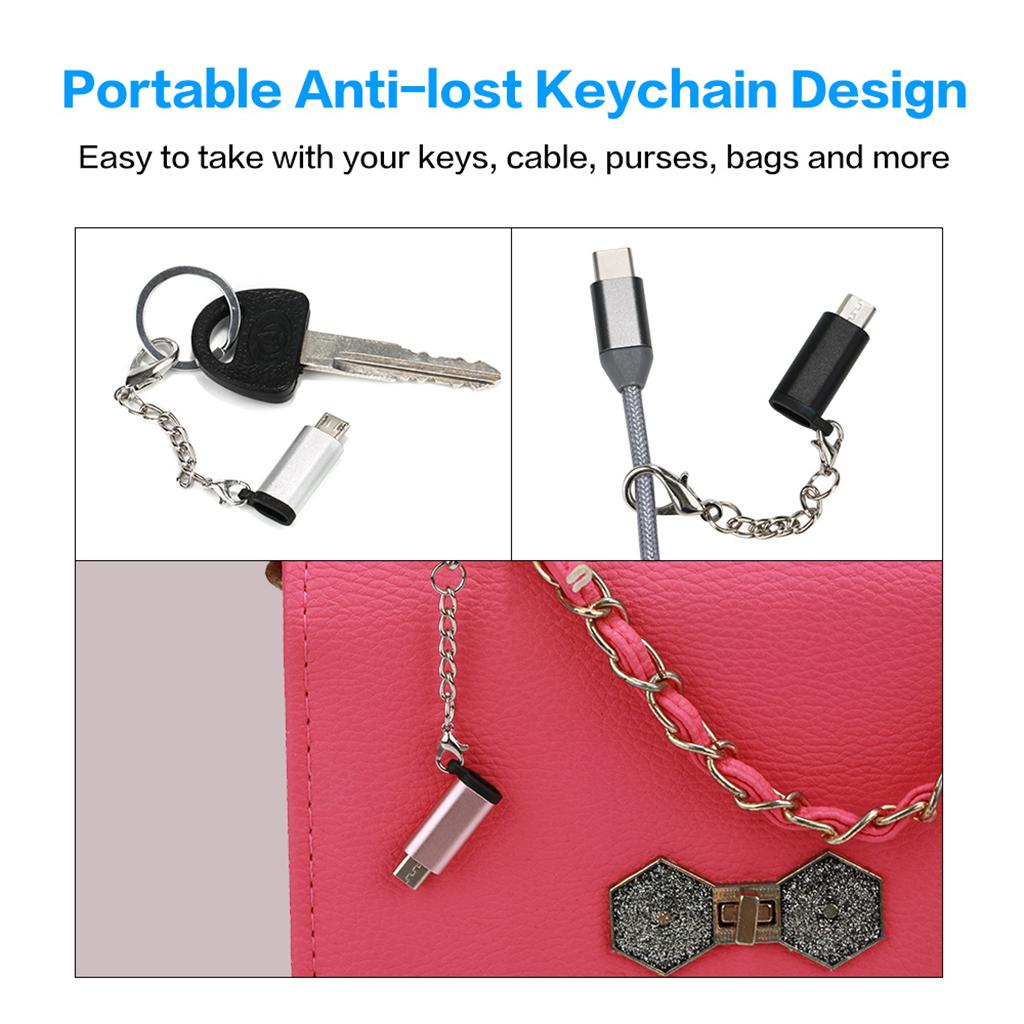 Type C Adapter With Keychain Charger To Micro USB Converter Connector