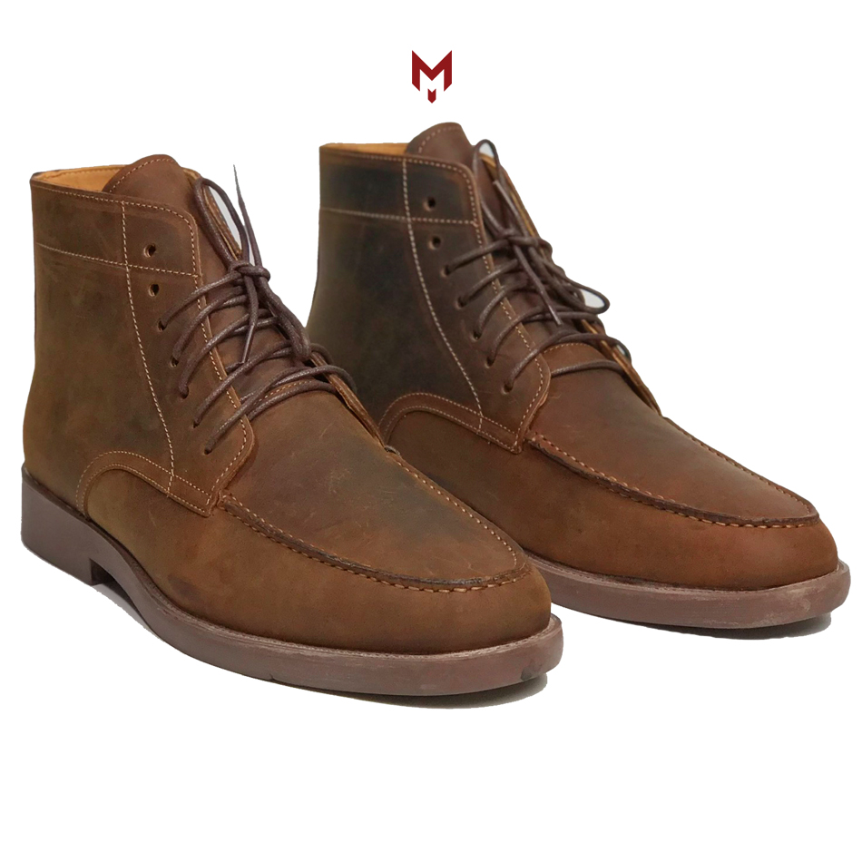 Giày cao cổ nam Moctoe Boots da bò sáp ngựa điên cao cấp thời trang vintager phong cách bụi