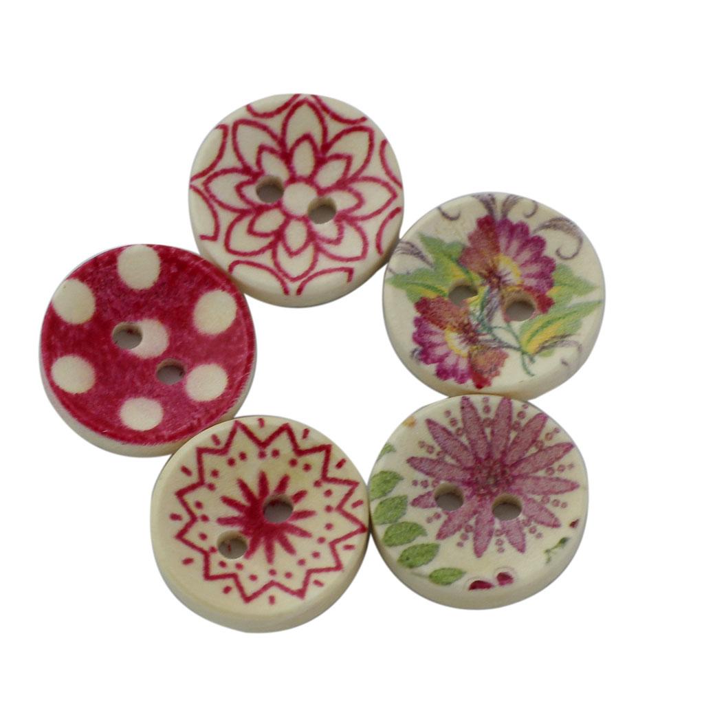 200Pcs 15mm Round Painted Wooden Button Sewing Buttons 2 Holes For Craft