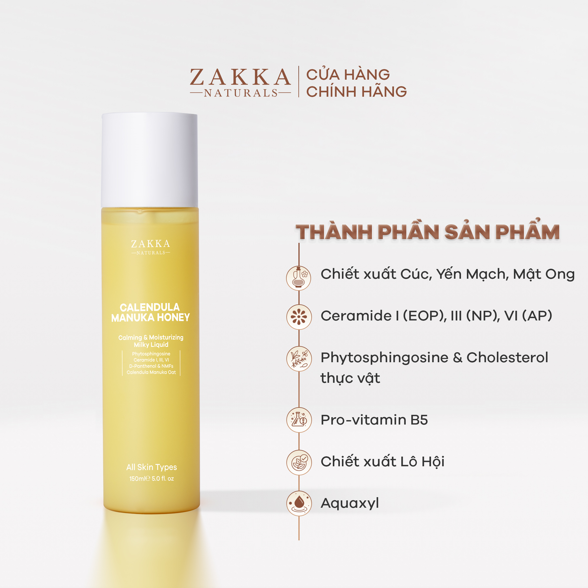Sữa Dưỡng Không Dầu Dịu Da &amp; Phục Hồi Độ Ẩm Zakka Naturals Calendula Milky Liquid 150ml