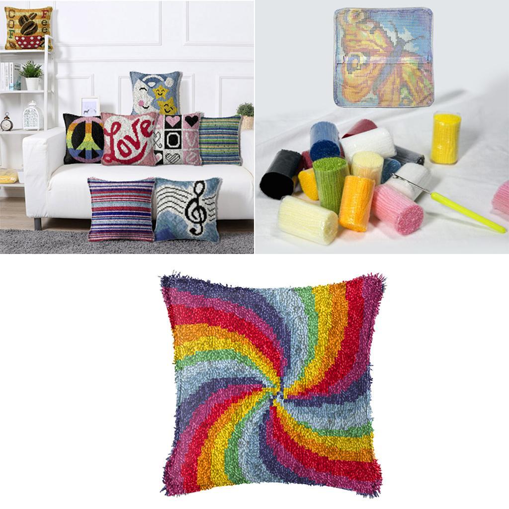 Latch Hook Kit DIY Cushion Cover Rug Carpet Making Embroidery Kit Rainbow