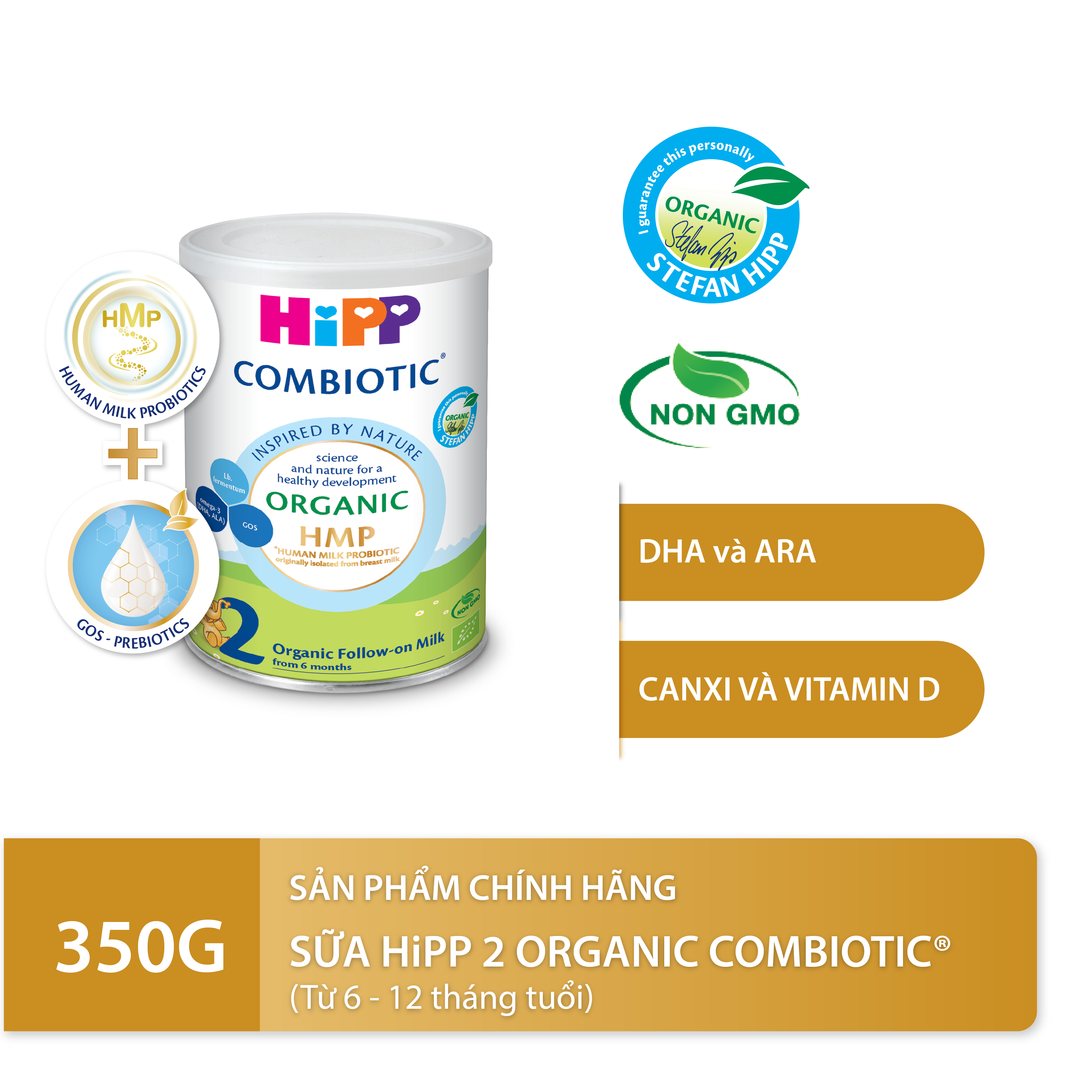 Thùng 4 lon Sữa bột công thức HiPP 2 Organic Combiotic 350g bổ sung DHA trực tiếp (4 lon x 350g)