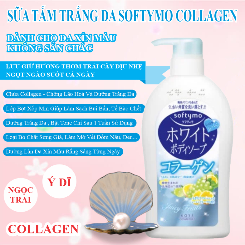 Sữa Tắm Dưỡng Trắng Mịn Da Chiết Xuất Collagen Kose Softymo Body Soap (Chai 600mL)