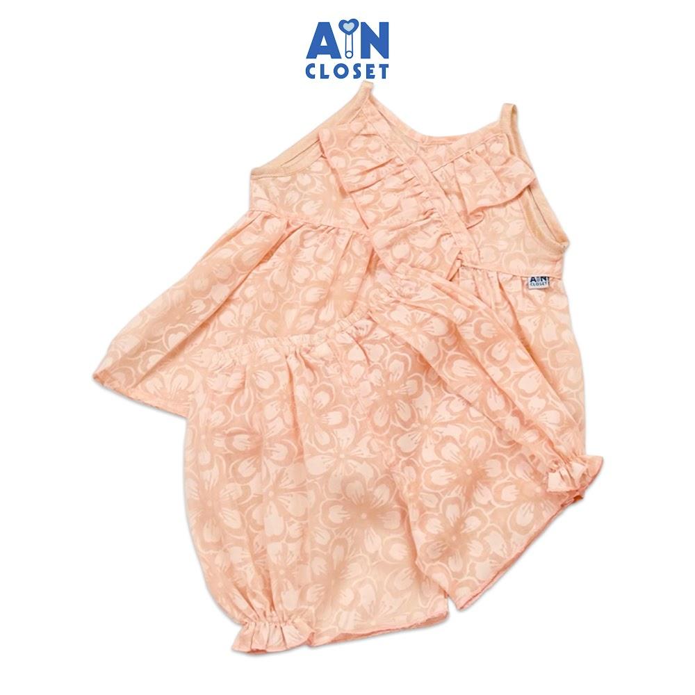 Bộ quần áo ngắn bé gái họa tiết hoa Mai Hồng Cam cotton - AICDBGUWBTZJ - AIN Closet